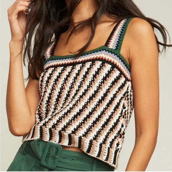 Veronica Beard Livina Woven Knit Sweater Stripe Diagnol Geometric Tank Top XL - Picture 1 of 10